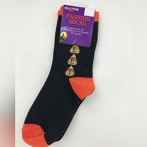 Halloween Candy Corn Sweet Crew Socks Womens Black Orange Fall Novelty Autumn